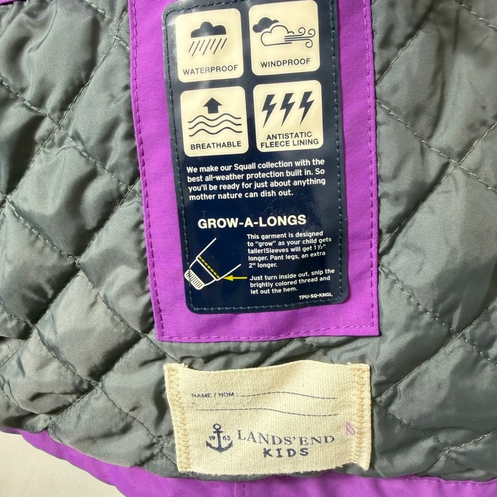 Lands' End Squall Jacket Kids XL 16 Purple Waterproof Hooded Parka